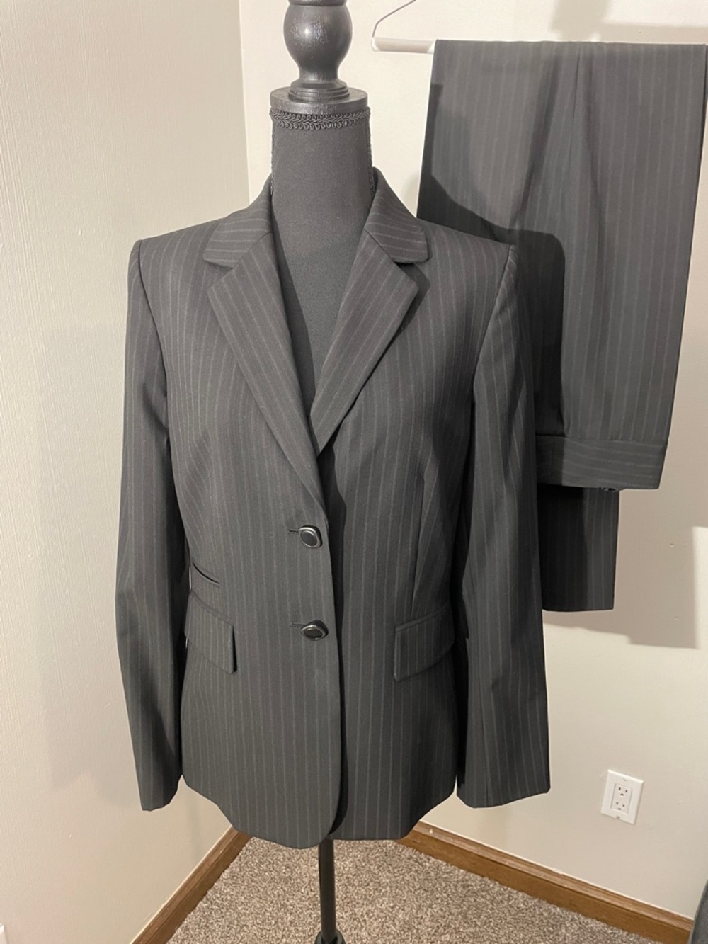 Antonio Melani Black Pinstripe Suit Blazer Skirt and Pants -8